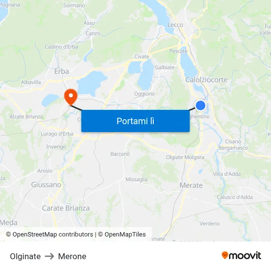 Olginate to Merone map