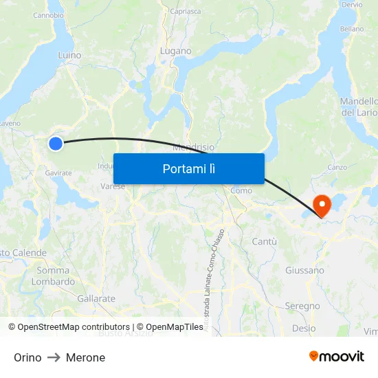 Orino to Merone map