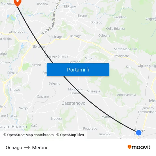 Osnago to Merone map