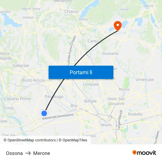 Ossona to Merone map