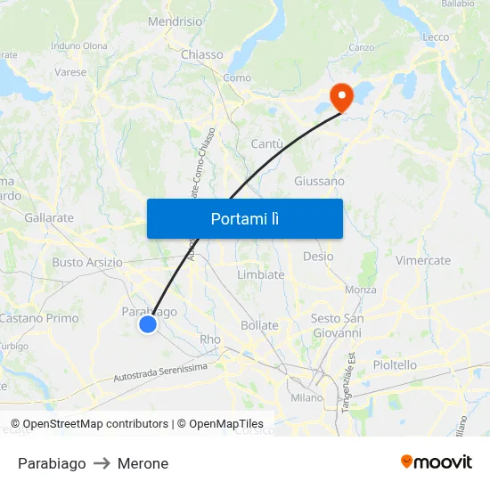 Parabiago to Merone map