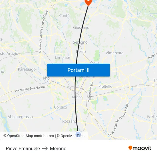 Pieve Emanuele to Merone map
