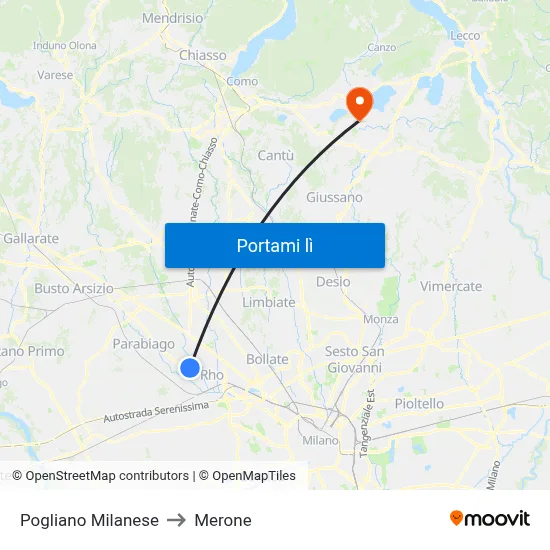 Pogliano Milanese to Merone map