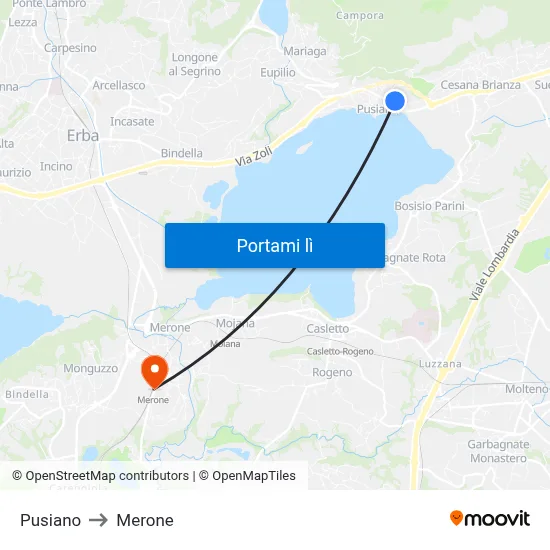 Pusiano to Merone map