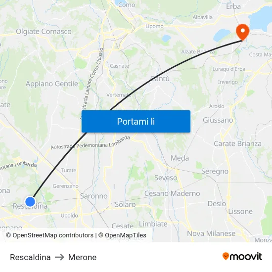 Rescaldina to Merone map