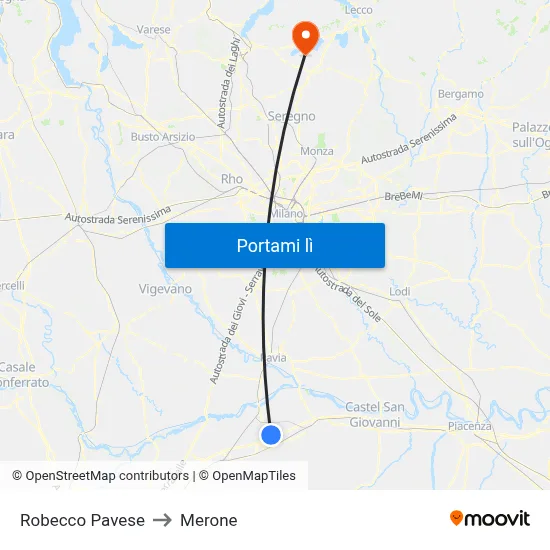 Robecco Pavese to Merone map