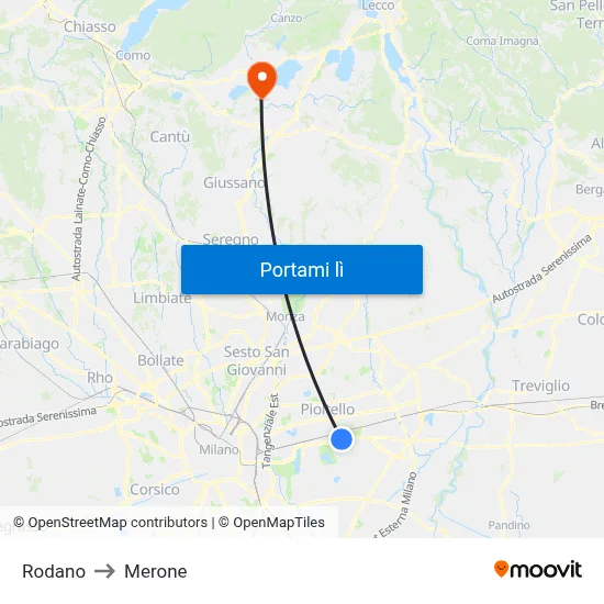 Rodano to Merone map