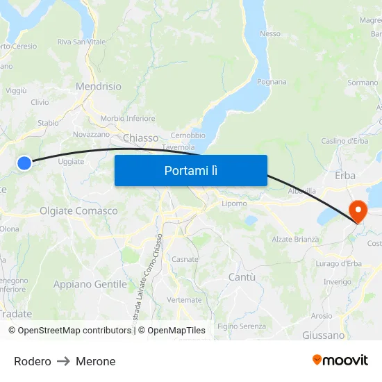 Rodero to Merone map
