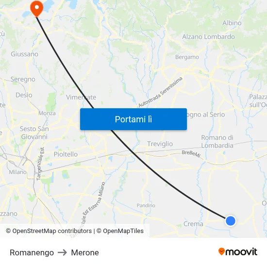 Romanengo to Merone map
