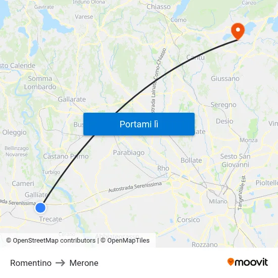 Romentino to Merone map