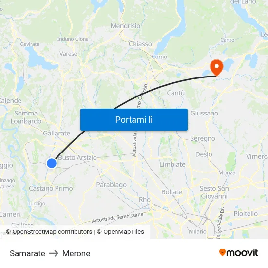 Samarate to Merone map