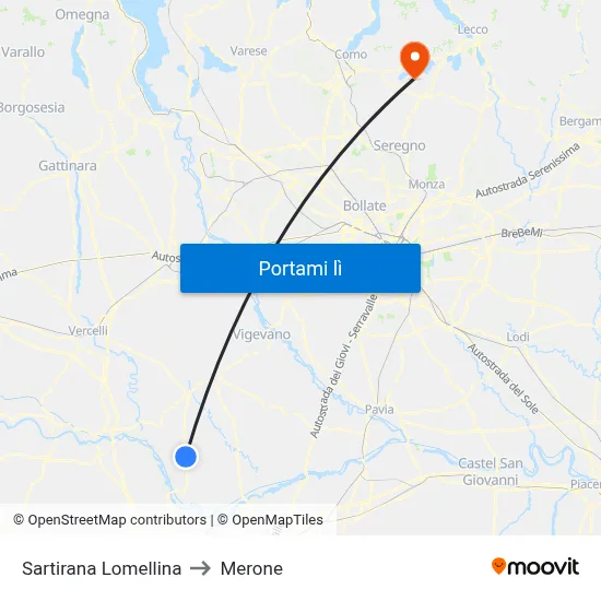 Sartirana Lomellina to Merone map