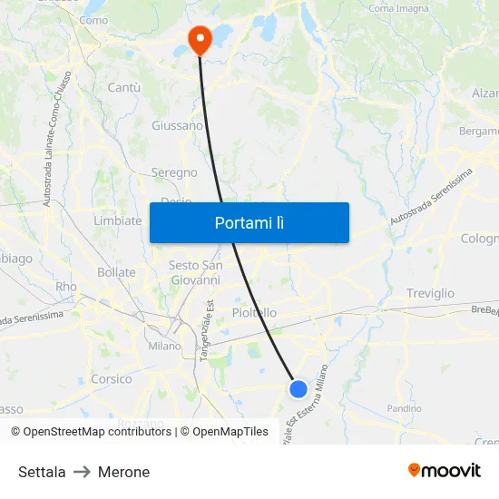Settala to Merone map