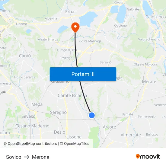 Sovico to Merone map