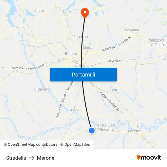Stradella to Merone map