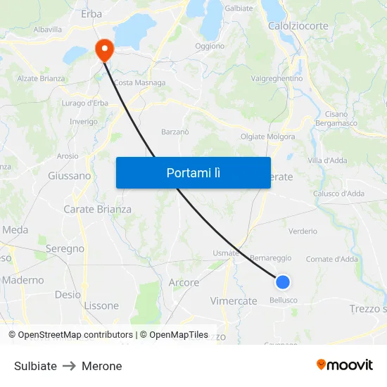 Sulbiate to Merone map