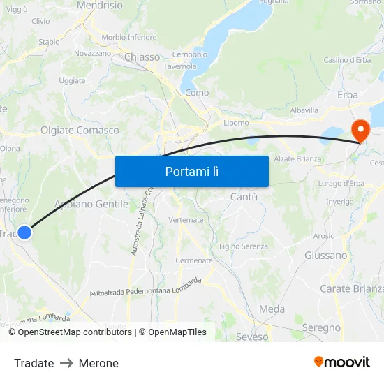 Tradate to Merone map
