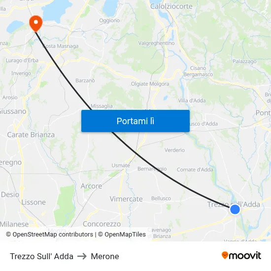 Trezzo Sull' Adda to Merone map