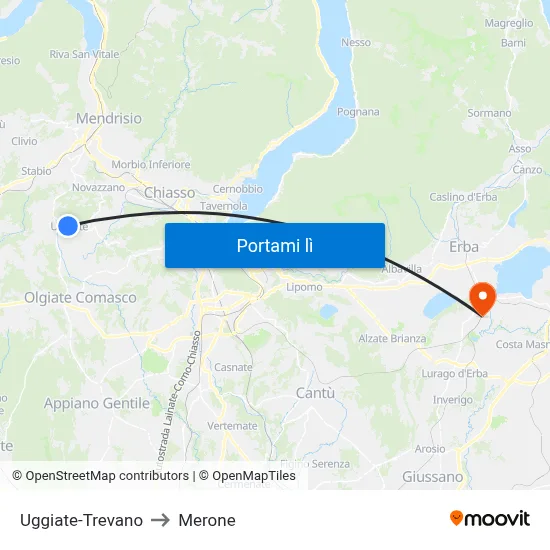 Uggiate-Trevano to Merone map