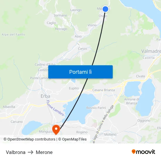 Valbrona to Merone map