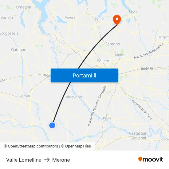 Valle Lomellina to Merone map