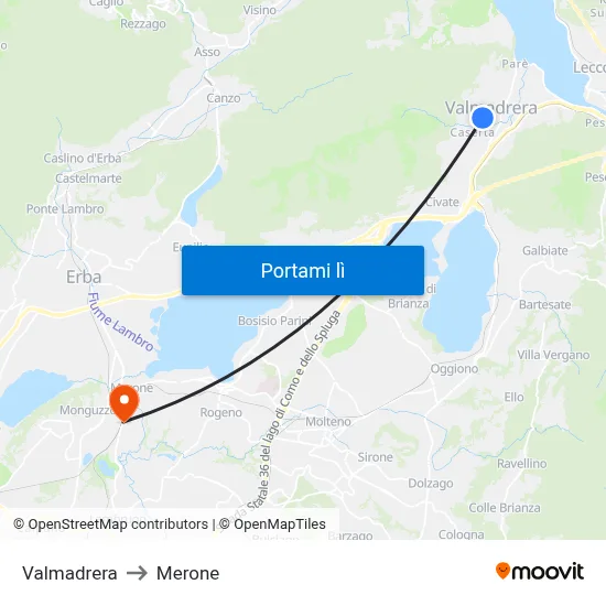 Valmadrera to Merone map