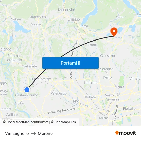 Vanzaghello to Merone map