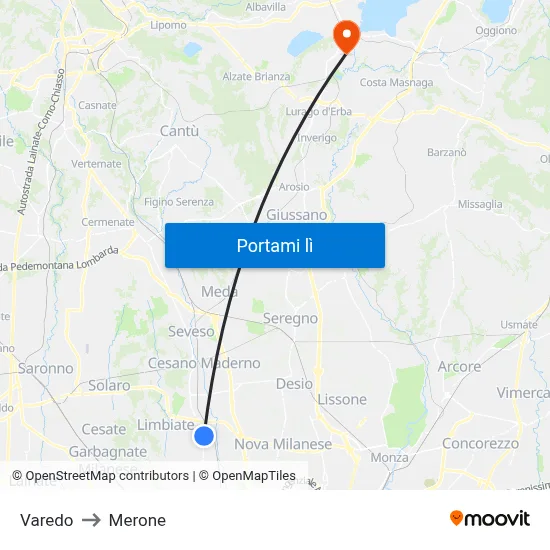 Varedo to Merone map