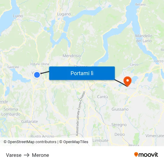 Varese to Merone map