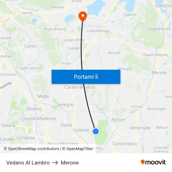 Vedano Al Lambro to Merone map