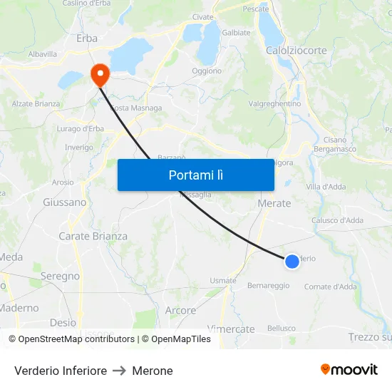 Verderio Inferiore to Merone map