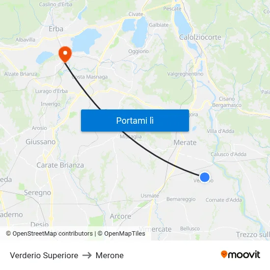 Verderio Superiore to Merone map