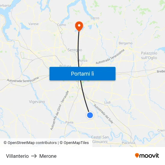 Villanterio to Merone map