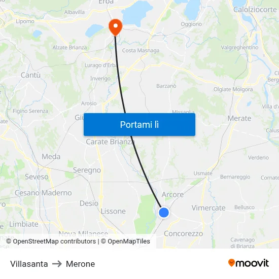 Villasanta to Merone map