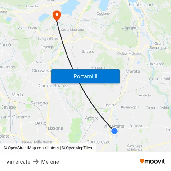 Vimercate to Merone map