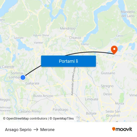 Arsago Seprio to Merone map