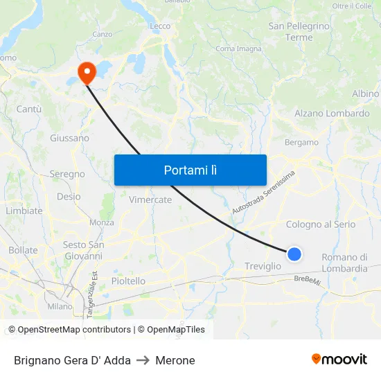 Brignano Gera D' Adda to Merone map
