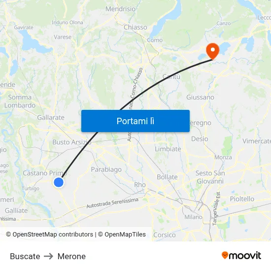 Buscate to Merone map