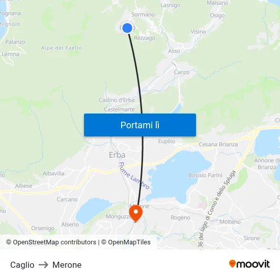 Caglio to Merone map