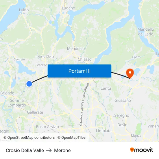 Crosio Della Valle to Merone map