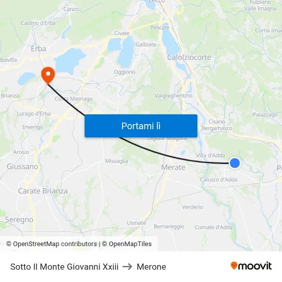 Sotto Il Monte Giovanni Xxiii to Merone map
