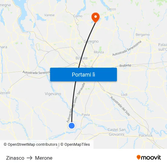 Zinasco to Merone map