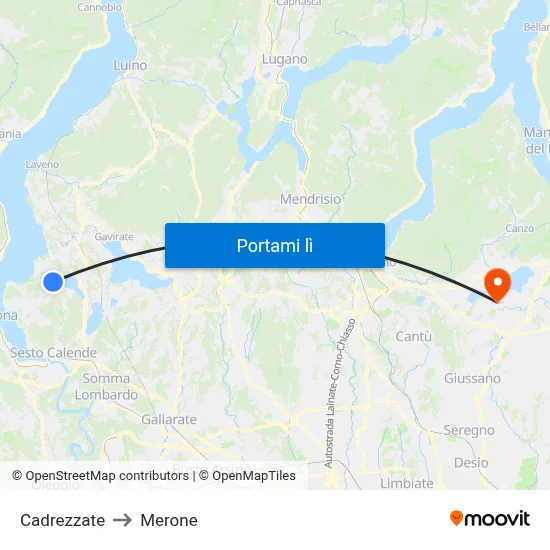 Cadrezzate to Merone map