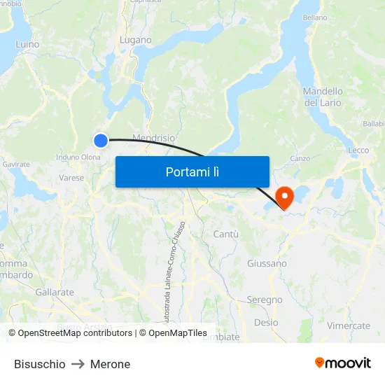 Bisuschio to Merone map