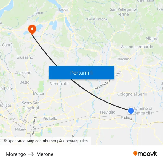 Morengo to Merone map