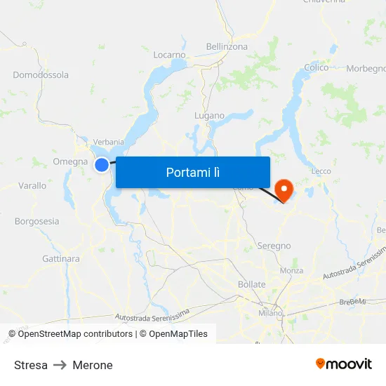 Stresa to Merone map
