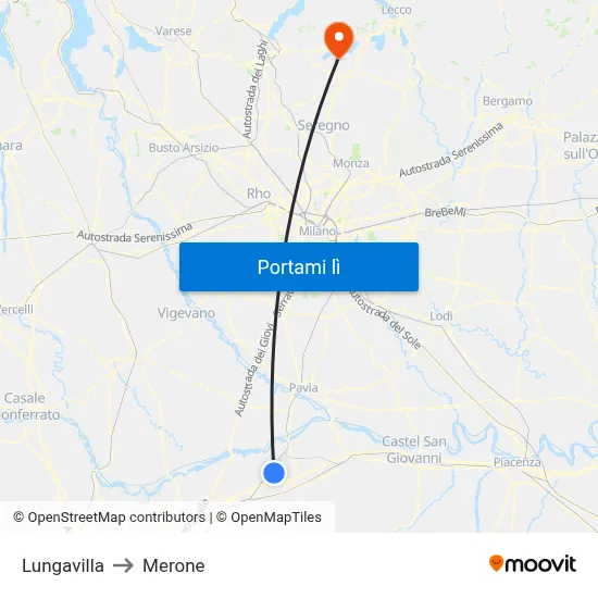 Lungavilla to Merone map