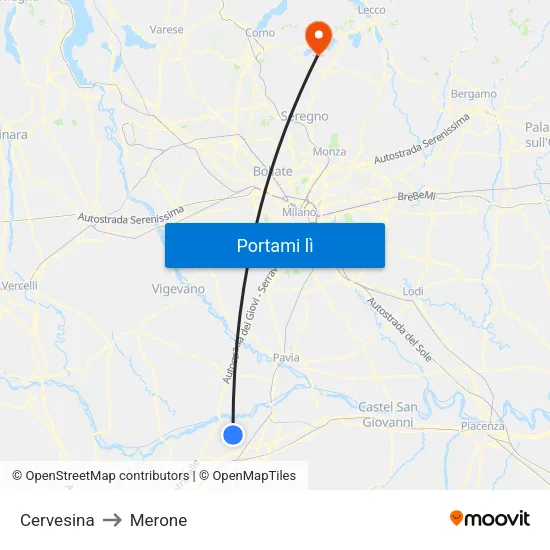 Cervesina to Merone map