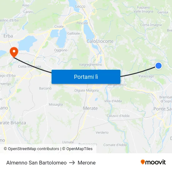 Almenno San Bartolomeo to Merone map