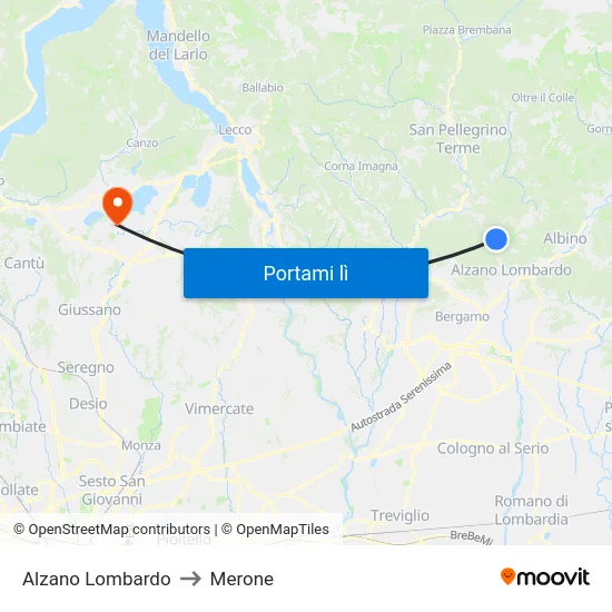 Alzano Lombardo to Merone map